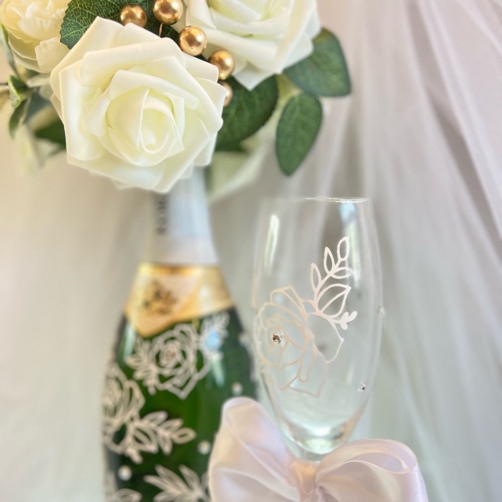 Decorative Floral Korbel Champagne Bottle (Un Opened) W/Flute- Perfect Gift